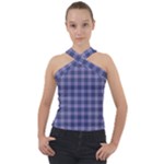 Purple Plaid Tartan 1 Cross Neck Velour Top