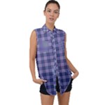 Purple Plaid Tartan 1 Sleeveless Chiffon Button Shirt