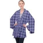 Purple Plaid Tartan 1 Long Sleeve Velvet Kimono 