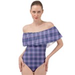 Purple Plaid Tartan 1 Off Shoulder Velour Bodysuit 