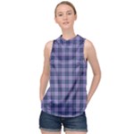 Purple Plaid Tartan 1 High Neck Satin Top