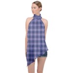 Purple Plaid Tartan 1 Halter Asymmetric Satin Top