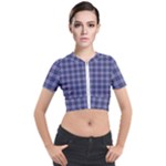 Purple Plaid Tartan 1 Short Sleeve Cropped Jacket