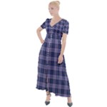 Purple Plaid Tartan 1 Button Up Short Sleeve Maxi Dress