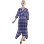 Purple Plaid Tartan 1 Quarter Sleeve Wrap Front Maxi Dress