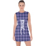 Purple Plaid Tartan 1 Lace Up Front Bodycon Dress