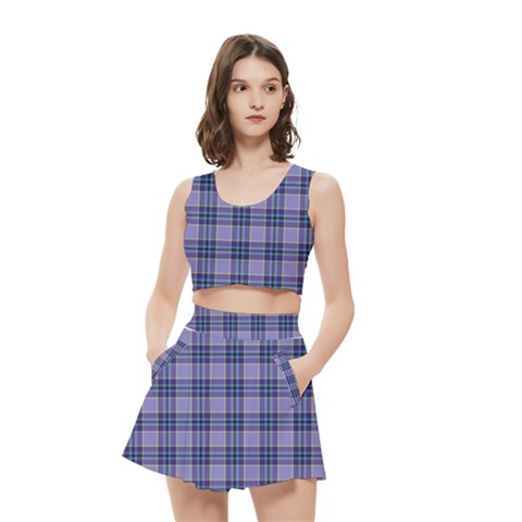 Purple Plaid Tartan 1 Women s Crop Top Pleated Skater Rave Skirt from ArtsNow.com