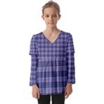 Purple Plaid Tartan 1 Kids  V Neck Casual Top