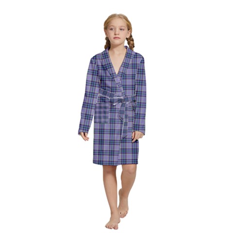 Purple Plaid Tartan 1 Kids  Long Sleeve Velvet Lounge Robe from ArtsNow.com