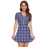 Purple Plaid Tartan 1 V-Neck High Waist Chiffon Mini Dress