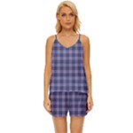 Purple Plaid Tartan 1 V-Neck Satin Pajamas Set