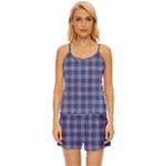 Purple Plaid Tartan 1 Satin Pajama Short Set