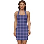 Purple Plaid Tartan 1 Sleeveless Wide Square Neckline Ruched Bodycon Dress