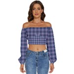 Purple Plaid Tartan 1 Long Sleeve Crinkled Weave Crop Top