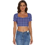 Purple Plaid Tartan 1 Short Sleeve Square Neckline Crop Top 