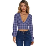 Purple Plaid Tartan 1 Long Sleeve Deep-V Velour Top