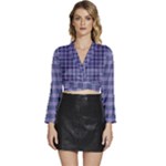 Purple Plaid Tartan 1 Long Sleeve Tie Back Satin Wrap Top