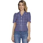 Purple Plaid Tartan 1 Puffed Short Sleeve Button Up Jacket