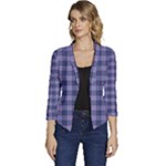 Purple Plaid Tartan 1 Women s Casual 3/4 Sleeve Spring Jacket