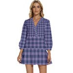 Purple Plaid Tartan 1 V-Neck Placket Mini Dress