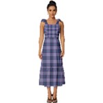 Purple Plaid Tartan 1 Tie-Strap Tiered Midi Chiffon Dress