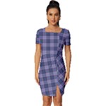 Purple Plaid Tartan 1 Fitted Knot Split End Bodycon Dress