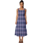 Purple Plaid Tartan 1 Square Neckline Tiered Midi Dress