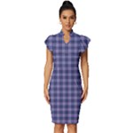 Purple Plaid Tartan 1 Vintage Frill Sleeve V-Neck Bodycon Dress