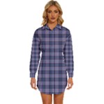 Purple Plaid Tartan 1 Womens Long Sleeve Shirt Dress