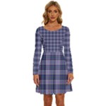 Purple Plaid Tartan 1 Long Sleeve Wide Neck Velvet Dress