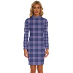 Purple Plaid Tartan 1 Long Sleeve Shirt Collar Bodycon Dress