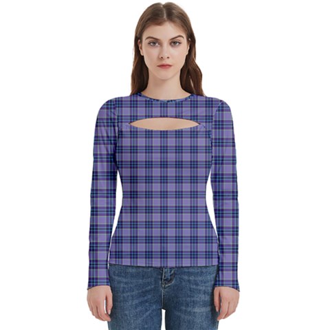 Purple Plaid Tartan 1 Women s Cut Out Long Sleeve T