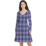 Purple Plaid Tartan 1 Long Sleeve V-neck skater dress with Pockets