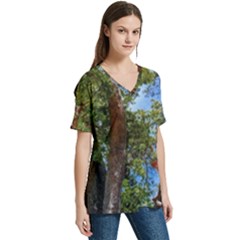 V-Neck Split Shoulder Casual T-Shirt 