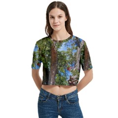 Women s Round Neck Short Sleeve Crop Top 