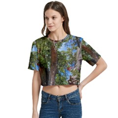 Women s Round Neck Short Sleeve Crop Top 