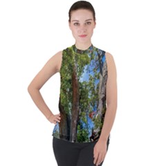 Mock Neck Chiffon Sleeveless Top 