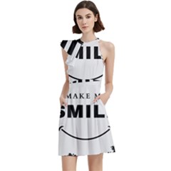 Cocktail Party Halter Sleeveless Dress With Pockets 