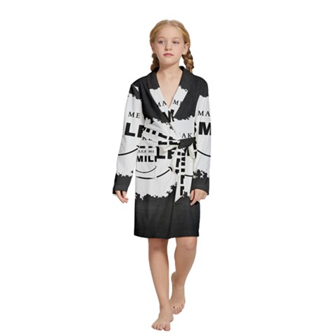 Black And White Simple Make Me Smile T Shirt 20250203 014057 0000 Kids  Long Sleeve Velvet Lounge Robe from ArtsNow.com