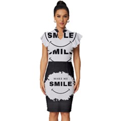 Vintage Frill Sleeve V-Neck Bodycon Dress 