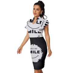 Vintage Frill Sleeve V-Neck Bodycon Dress 