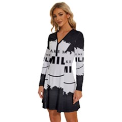 Long Sleeve Deep V Mini Dress  