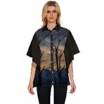 Tree silhouette at border of nahuel haupi lake, rio negro, argentina Women s Batwing Button Up Shirt