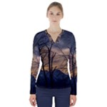 Tree Silhouette At Border Of Nahuel Haupi Lake, Rio Negro, Argentina V-Neck Long Sleeve Top