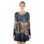 Tree Silhouette At Border Of Nahuel Haupi Lake, Rio Negro, Argentina Long Sleeve Velvet V-neck Dress