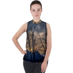 Mock Neck Chiffon Sleeveless Top 