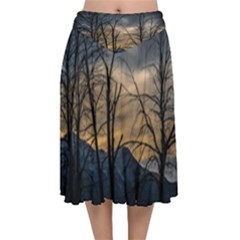 Velvet Flared Midi Skirt 