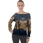 Tree Silhouette At Border Of Nahuel Haupi Lake, Rio Negro, Argentina Off Shoulder Long Sleeve Velour Top