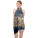 Tree Silhouette At Border Of Nahuel Haupi Lake, Rio Negro, Argentina Halter Asymmetric Satin Top