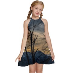 Kids  Halter Collar Waist Tie Chiffon Dress 